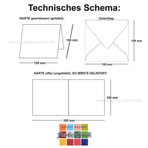 50x Quadratisches Falt-Karten-Set - 15 x 15 cm - mit Brief-Umschlägen - Naturweiss - Nassklebung - für Grußkarten, Einladungen & mehr