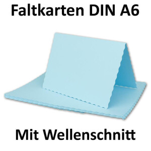 25x Faltkarten DIN A6 mit wellig gestanztem Rand - Hell-Blau - 10,5 x 14,8 cm - Wellenschnitt Einladungs-Karten - FarbenFroh by GUSTAV NEUSER