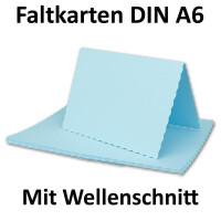 25x Faltkarten DIN A6 mit wellig gestanztem Rand - Hell-Blau