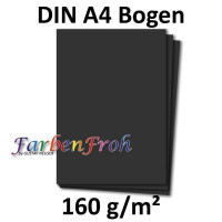 100 DIN A4 Papierbogen Planobogen - Schwarz - 160 g/m² - 21 x 29,7 cm - Bastelbogen Ton-Papier Fotokarton Bastel-Papier Ton-Karton - FarbenFroh