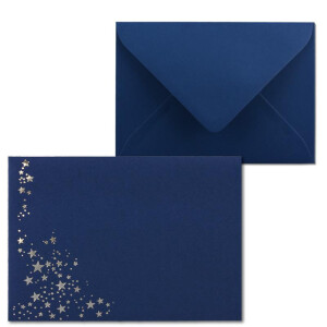 25x Weihnachts-Briefumschläge - DIN B6 - mit Silber-Metallic geprägtem Sternenregen -Farbe: dunkelblau, Nassklebung, 110 g/m² - 120 x 176 mm - Marke: GUSTAV NEUSER