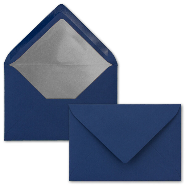 Kuverts Nachtblau - 50 Stück - Brief-Umschläge DIN C6 - 114 x 162 mm - 11,4 x 16,2 cm - Nassklebung - matte Oberfläche & Silber-Metallic Fütterung - ohne Fenster - für Einladungen