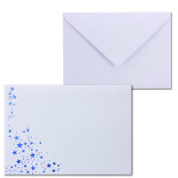 100x Weihnachts-Briefumschläge - DIN B6 - mit Blau-Metallic geprägtem Sternenregen - Farbe: Weiß - Nassklebung, 100 g/m² - 120 x 180 mm - Marke: GUSTAV NEUSER