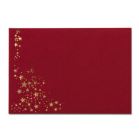 50x Weihnachts-Briefumschläge - DIN B6 - mit Gold-Metallic geprägtem Sternenregen -Farbe: dunkelrot, Nassklebung, 110 g/m² - 120 x 176 mm - Marke: GUSTAV NEUSER