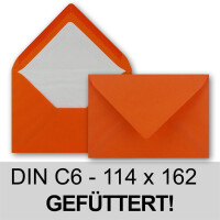 50 Briefumschläge Orange - DIN C6 - gefüttert mit weißem Seidenpapier - 80 g/m² - 11,4 x 16,2 cm - Nassklebung - NEUSER PAPIER