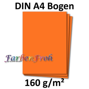 50 DIN A4 Papierbogen Planobogen - Orange - 160 g/m² - 21 x 29,7 cm - Bastelbogen Ton-Papier Fotokarton Bastel-Papier Ton-Karton - FarbenFroh