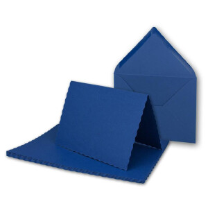 25x Faltkarten-Set DIN A6 mit DIN C6 Brief-Umschlägen - wellig gestanzter Rand - Dunkel-Blau - 10,5 x 14,8 cm - Wellenschnitt Karten-Sets - FarbenFroh by GUSTAV NEUSER