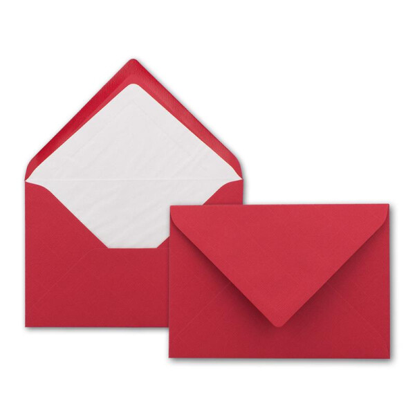 25x Kuverts in Himbeerrot - Brief-Umschläge in DIN B6 - 12,5 x 17,6 cm geripptes Papier - hochwertiges Seidenfutter für Weihnachten & festliche Anlässe