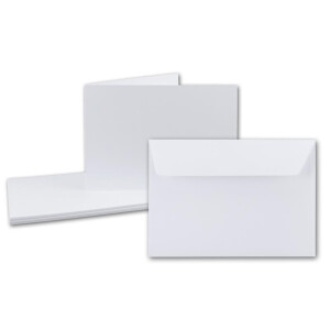 50x DIN A6 Faltkarten SET- Hochweiß/Kristallweiß - Doppelkarten querdoppelt inkl. Umschlag mit Haftklebung - 10,5 x 14,8 cm - DIN A6 / C6