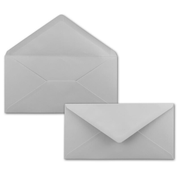 100 Brief-Umschläge Hell-Grau DIN Lang - 110 x 220 mm (11 x 22 cm) - Nassklebung ohne Fenster - Ideal für Einladungs-Karten - Serie FarbenFroh