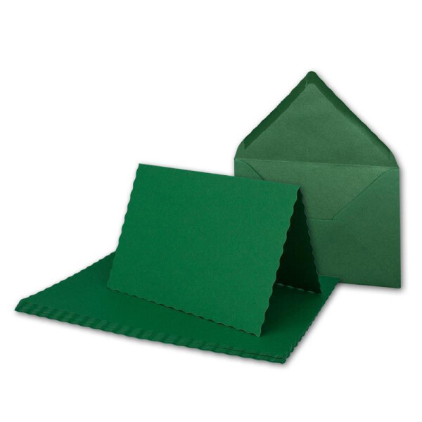 50x Faltkarten-Set DIN A6 mit DIN C6 Brief-Umschlägen - wellig gestanzter Rand - Dunkel-Grün - 10,5 x 14,8 cm - Wellenschnitt Karten-Sets - FarbenFroh by GUSTAV NEUSER