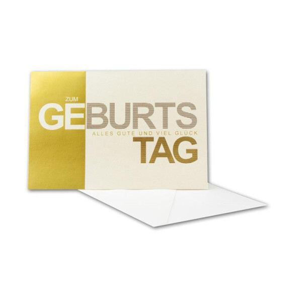 Geburtstagskarten Set 20 Stück mit Umschlag Weiß DIN B6 - Motiv Zum Geburtstag Gold - Goldene Folienprägung - Glückwunschkarte Geburtstag Klappkarte