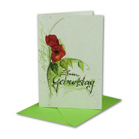 Geburtstagskarten Set 10 Stück mit Umschlag Grün DIN B6 - Motiv Aquarell Mohnblume Rot Grün - Zum Geburtstag - Glückwunschkarte Geburtstag Klappkarte