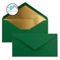 50 Brief-Umschläge DIN Lang - Dunkelgrün mit Gold-