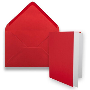 50x DIN B6 Faltkarten-Set - rot - 115 x 170 mm - 11,5 x 17 cm - Doppelkarten mit Umschlägen und Einleger-Papier - FarbenFroh by GUSTAV NEUSER