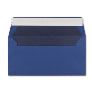50x Briefumschläge DIN Lang 11 x 22 cm gerippt in Dunkelblau gefüttert mit blauem Seiden-Papier 110 g/m² Haftklebung