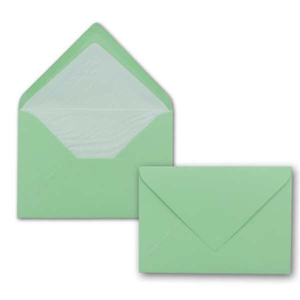 50 Briefumschläge in Minze mit weißem Innenfutter - Kuverts in DIN B6 Format  - 12,5 x 17,6 cm - Seidenfutter - Nassklebung
