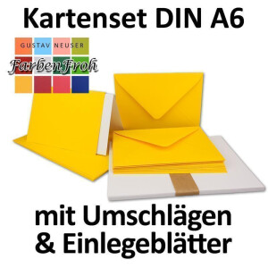 25x Faltkarten SET DIN A6/C6 mit Brief-Umschlägen in Honiggelb - inklusive Einleger - 14,8 x 10,5 cm - Premium Qualität - FarbenFroh