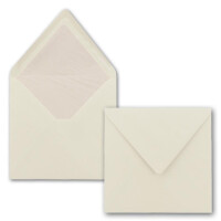100x Briefumschläge Quadratisch 16 x 16 cm in Naturweiß- Umschläge mit weißem Seidenfutter - Kuverts ohne Fenster & mit Nassklebung - Für Einladungskarten zu Hochzeit und Geburtstag
