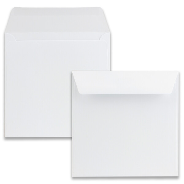 50 Quadratische Umschläge - Farbe: Weiß - Format: 16,5 x 16,5 cm - Grammatur: 120 Gramm pro m² - Nassklebung mit gerader Verschlusslasche