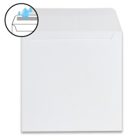 50 Quadratische Umschläge - Farbe: Weiß - Format: 16,5 x 16,5 cm - Grammatur: 120 Gramm pro m² - Nassklebung mit gerader Verschlusslasche