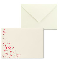 50x Weihnachts-Briefumschläge - DIN B6 - mit Rot-Metallic geprägtem Sternenregen - Farbe: Creme - Nassklebung, 100 g/m² - 120 x 180 mm - Marke: GUSTAV NEUSER