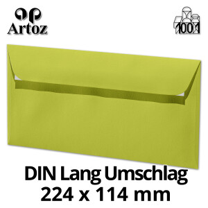 ARTOZ 25x Briefumschläge DIN Lang Limette 100 g/m² selbstklebend - DL 224x114 mm - Kuvert ohne Fenster – Umschläge mit Haftklebung Abziehstreifen