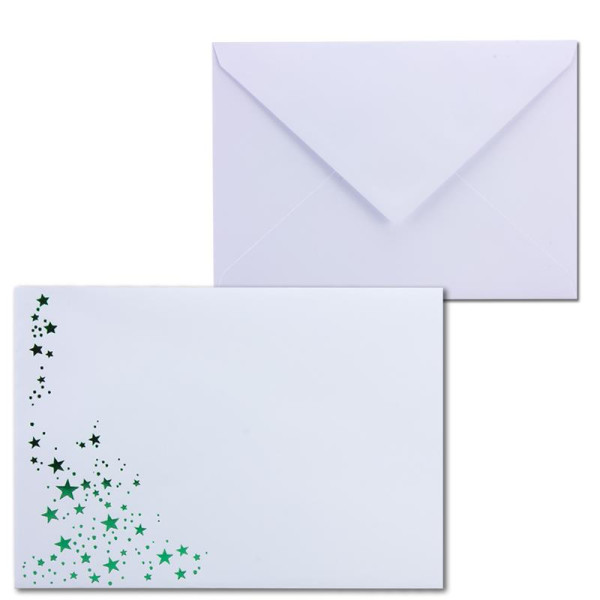 100x Weihnachts-Briefumschläge - DIN B6 - mit Grün-Metallic geprägtem Sternenregen - Farbe: Weiß - Nassklebung, 100 g/m² - 120 x 180 mm - Marke: GUSTAV NEUSER