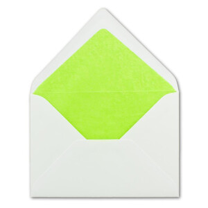 25 x Briefumschläge in weiss mit hell-grünem Seidenfutter, DIN B6 12,5 x 17,6 cm, Nassklebung ohne Fenster - Ideal für Hochzeits-Einladungen Grußkarten Weihnachtskarten