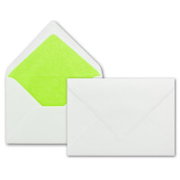 25 x Briefumschläge in weiss mit hell-grünem Seidenfutter, DIN B6 12,5 x 17,6 cm, Nassklebung ohne Fenster - Ideal für Hochzeits-Einladungen Grußkarten Weihnachtskarten