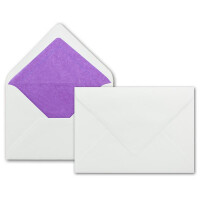 100 x Briefumschläge in weiss mit lila Seidenfutter, DIN B6 12,5 x 17,6 cm, Nassklebung ohne Fenster - Ideal für Hochzeits-Einladungen Grußkarten Weihnachtskarten