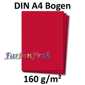 100 DIN A4 Papierbogen Planobogen - Rosenrot (Rot) - 160 g/m² - 21 x 29,7 cm - Bastelbogen Ton-Papier Fotokarton Bastel-Papier Ton-Karton - FarbenFroh