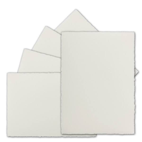 50 Stück DIN A5 Vintage Karten, Büttenpapier, 148 x 210 mm, Natur-Weiß halbmatt - ohne Falz - Vellum Oberfläche