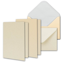 Perlmutt-Karten inklusive Briefumschläge - 50er-Set - Blanko Pastellfarben Einladungskarten aus 2 verschiedenen Cremetönen