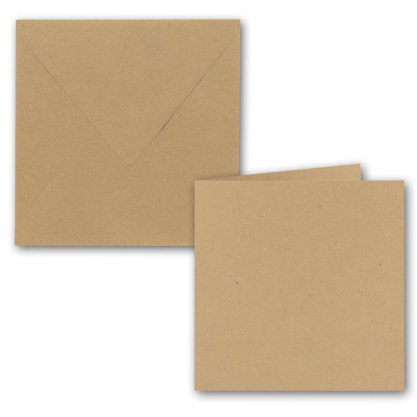 50x Quadratisches Faltkarten SET aus Kraft-Papier in sandbraun 15,7 x 15,7 cm - Doppel-Karten und Briefumschläge aus Recycling-Papier - Serie UmWelt