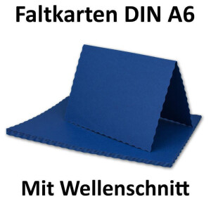 25x Faltkarten DIN A6 mit wellig gestanztem Rand - Dunkel-Blau - 10,5 x 14,8 cm - Wellenschnitt Einladungs-Karten - FarbenFroh by GUSTAV NEUSER