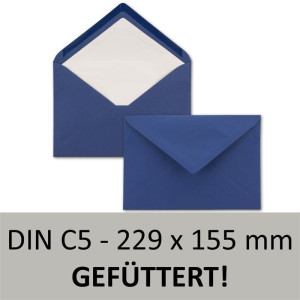 25x Brief-Umschläge C5 - Dunkel-Blau - gefüttert mit weißem Seidenpapier - 110 g/m² - 22,9 x 15,5 cm - Nassklebung