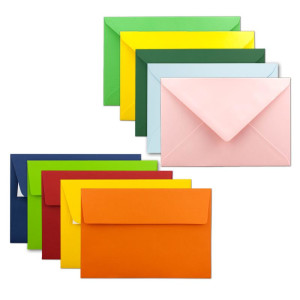 50x farbige Brief-Umschläge gemischt - DIN B6 - ca 120 x 180 mm (125 x 176mm) - bunte Mischung - Haftklebung / Nassklebung - Mit und Ohne Futter - GUSTAV NEUSER