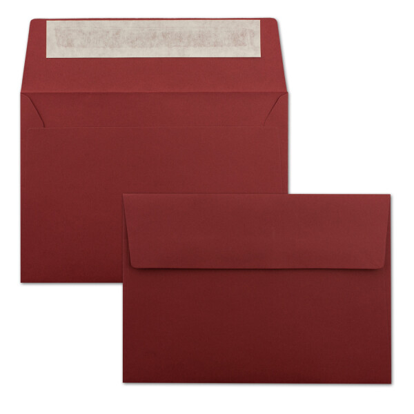 100x Briefumschläge Dunkel-Rot DIN C6 Format 11,4 x 16,2 cm - Haftklebung - Kuverts ohne Fenster - Weihnachten, Grußkarten & Einladungen - Für A6 & A4 Papier