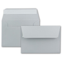 50x Brief-Umschläge B6 - Hellgrau - 12,5 x 17,5 cm - Haftklebung 120 g/m² - breite edle Verschluss-Lasche - hochwertige Einladungs-Umschläge