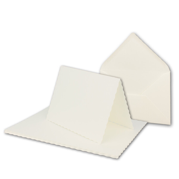 25x Faltkarten-Set DIN A6 mit DIN C6 Brief-Umschlägen - wellig gestanzter Rand - Natur-Weiß - 10,5 x 14,8 cm - Wellenschnitt Karten-Sets - FarbenFroh by GUSTAV NEUSER