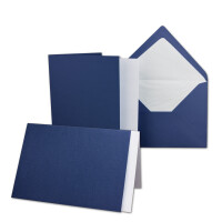50x Karten-Set DIN B6 - 12 x 17 cm - 120 x 170 mm - Falt-Karten mit Brief-Umschlägen & Einlege-Blättern - Gerippte Struktur Oberfläche - Dunkelblau - Vintage Einladungskarten