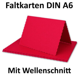 50x Faltkarten DIN A6 mit wellig gestanztem Rand - Rosen-Rot - 10,5 x 14,8 cm - Wellenschnitt Einladungs-Karten - FarbenFroh by GUSTAV NEUSER