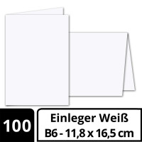 100x faltbares Doppel-Einleger für B6 Faltkarten - hochweiß - 118 x 165 mm - ideal zum Bedrucken mit Tinte und Laser - mattes 90 g/m² Einlege-Papier