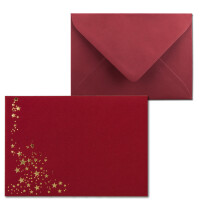 100x Weihnachts-Briefumschläge - DIN C6 - mit Gold-Metallic geprägtem Sternenregen -Farbe: Dunkelrot - Nassklebung, 120 g/m² - 114 x 162 mm - Marke: GUSTAV NEUSER