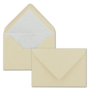 50 Briefumschläge in Vanille mit weißem Innenfutter - Kuverts in DIN B6 Format  - 12,5 x 17,6 cm - Seidenfutter - Nassklebung