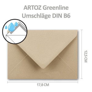 ARTOZ 25 x Briefumschläge DIN B6 - Farbe: dessert (hellbraun cappuccino) - 12,5 x 17,8 cm - mit Nassklebung und Gummierung - Serie Greenline