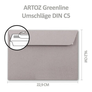 ARTOZ 25 x Briefumschläge DIN C5 - Farbe: beech (hellgrau / hellbraun) - 16,2 x 22,9 cm - mit Haftklebung und Abziehstreifen - Serie Greenline