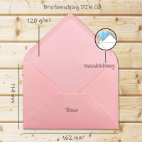 200 Brief-Umschläge - Rosa - DIN C6 - 114 x 162 mm - Ku