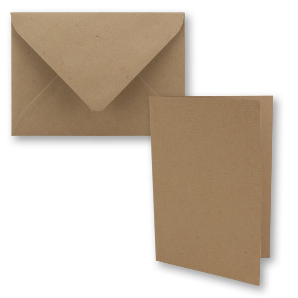 100x Vintage Kraftpapier Falt-Karten SET mit Umschlägen DIN A5 - 14,8 x 21,0 cm - braun - Recycling - Klapp-Karten blanko I UmWelt by GUSTAV NEUSER®